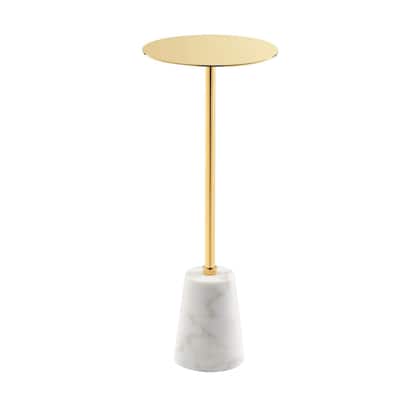 8 in. Gold and White Round Faux Marble End Table, Sturdy Build End Side Table for Living Rooms