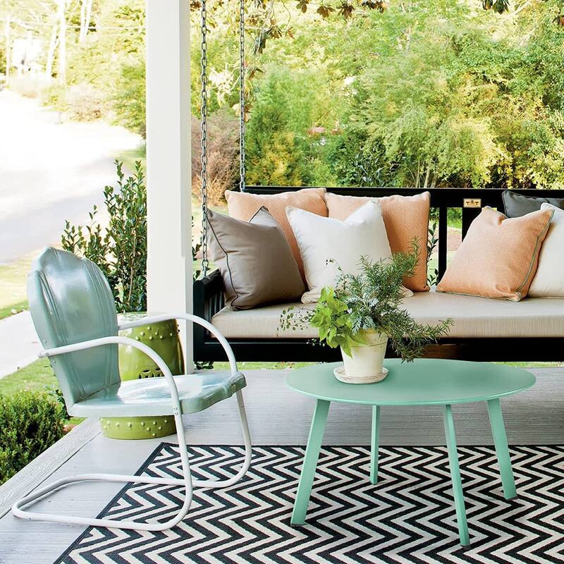 Patio Round Steel Patio Coffee Table, Weather Resistant Outdoor Large Side Table