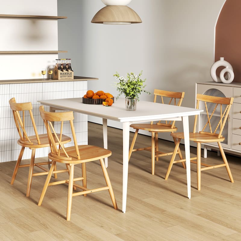Costway Dining Chairs Set of 2/4 Farmhouse Kitchen Chair with Rubber