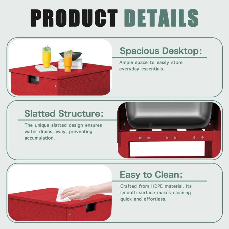 Outdoor Patio Weather Resistant HDPE Coffee & Side Table, Build-in Stainless Steel Cooler Bucket