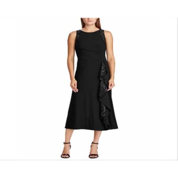 ralph lauren lace trim jersey dress Lauren Women's Lace-Trim Black Size 0 - Bed Bath & Beyond dresses_prints