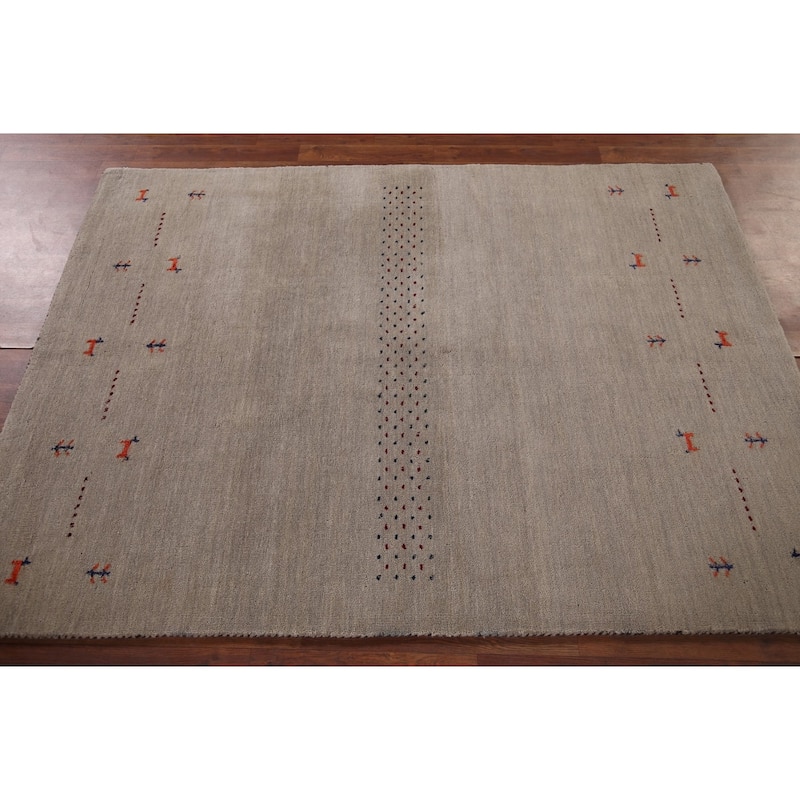 Beige Gabbeh Indian Area Rug Handmade Wool Carpet - 4'7"x 6'6"