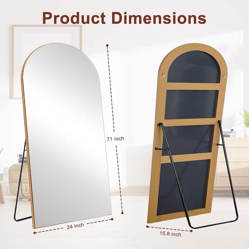 Modern Arched Full-Length Wood Floor Standing Mirror