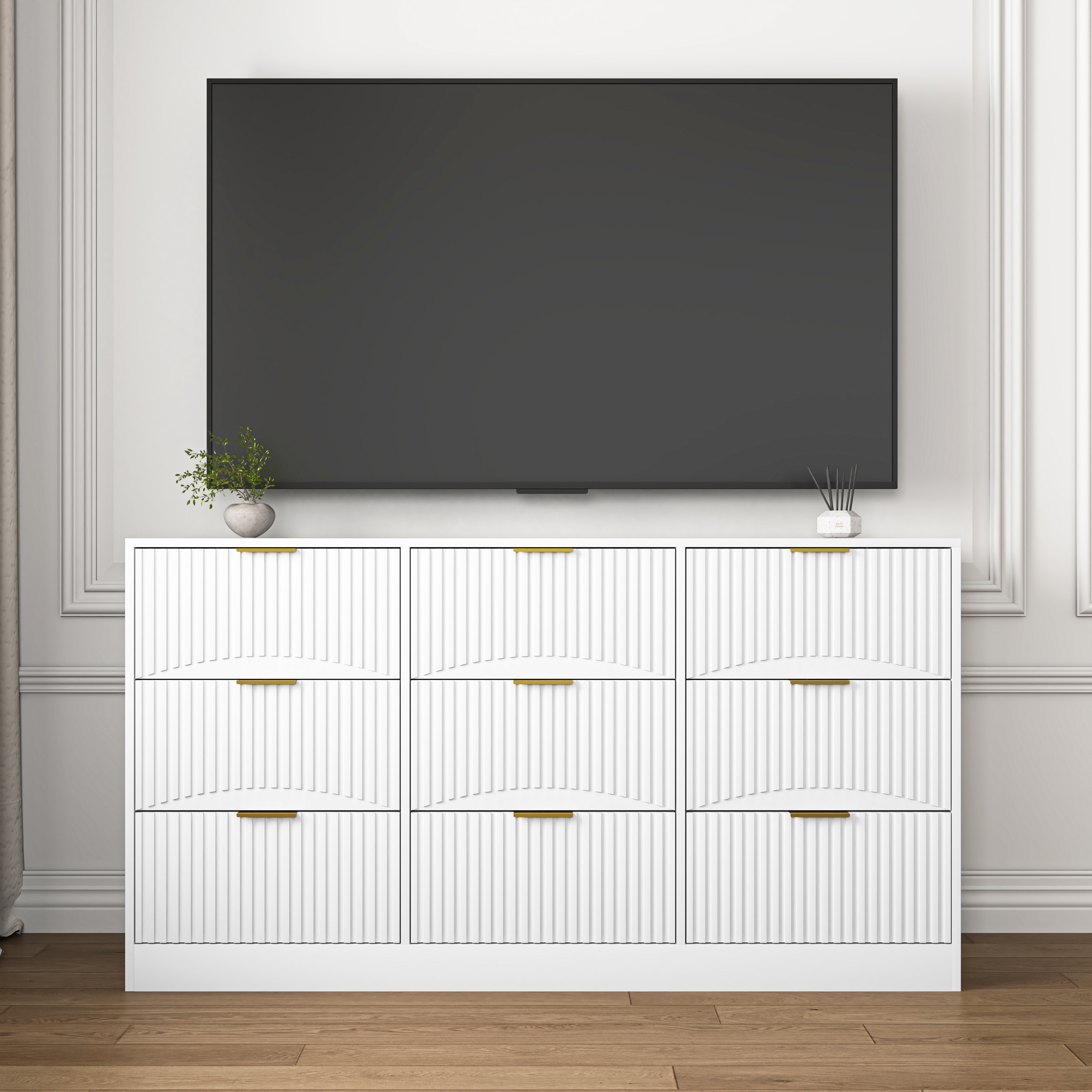 9-Drawer Dresser White Chest of Drawers for Living Room Hallway Bedroom, Modern Clothing Storage Cabinet