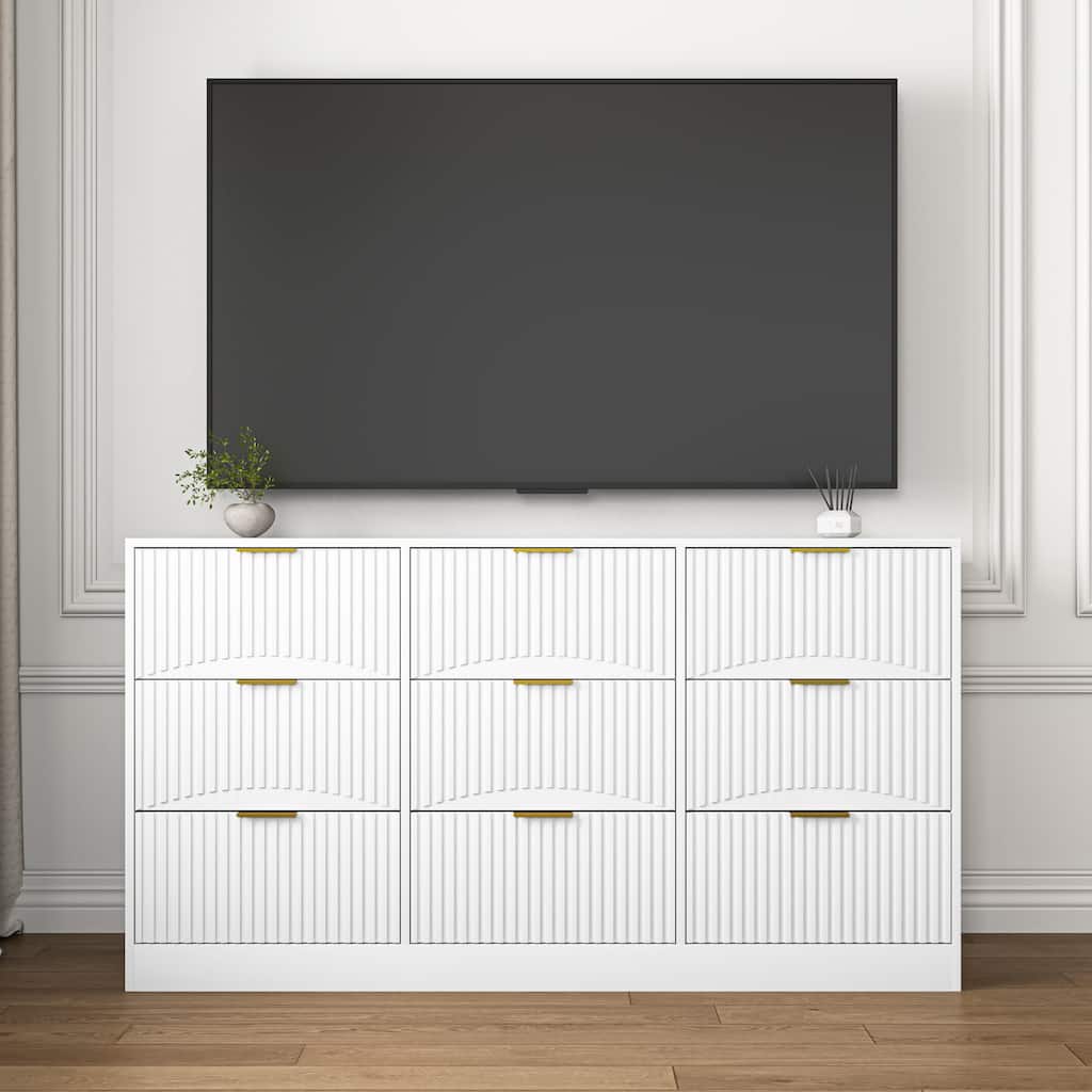 9-Drawer Dresser White Chest of Drawers for Living Room Hallway Bedroom, Modern Clothing Storage Cabinet