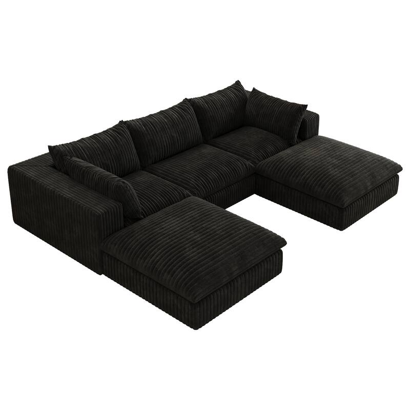 Modular Deep Seat Couch U-shaped Sectional Sofa with Chaise Lounge Corduroy Upholstered Sleeper Sofa Bed with Ottomans