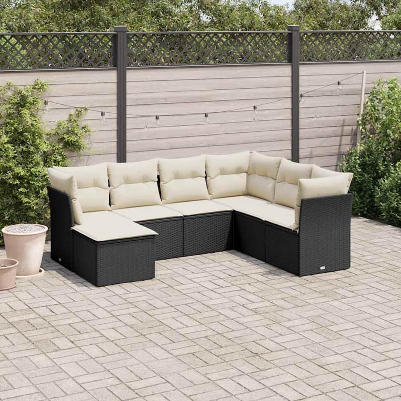 vidaXL Garden Sofa Set Black - 21.7 x 21.7 x 14.6 - Black and cream 7-piece Without table
