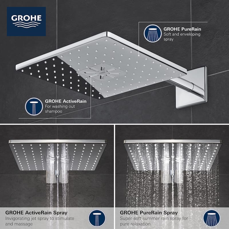 Grohe Rainshower 1.75 GPM Multi Function Square Shower Head with