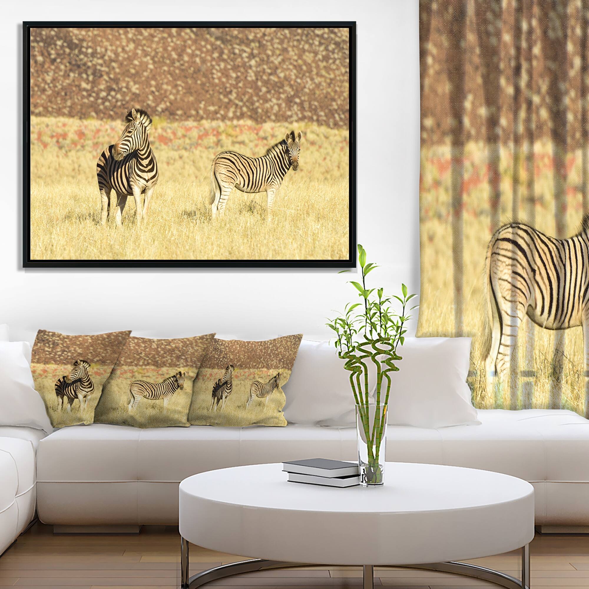 Designart "Pair of Zebras in Namib Desert" Animal Framed Canvas Art