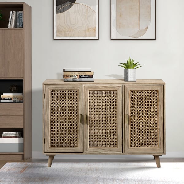 slide 2 of 57, Filippo Traditional Rattan 3-Door Sideboard Cabinet by HULALA HOME