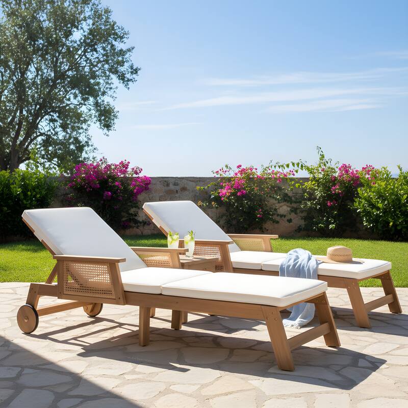 Christopher Knight Home - Soel Outdoor Acacia Wood Wicker 3-Position Adjustable Chaise Lounge with Wheels & Removable Cushion