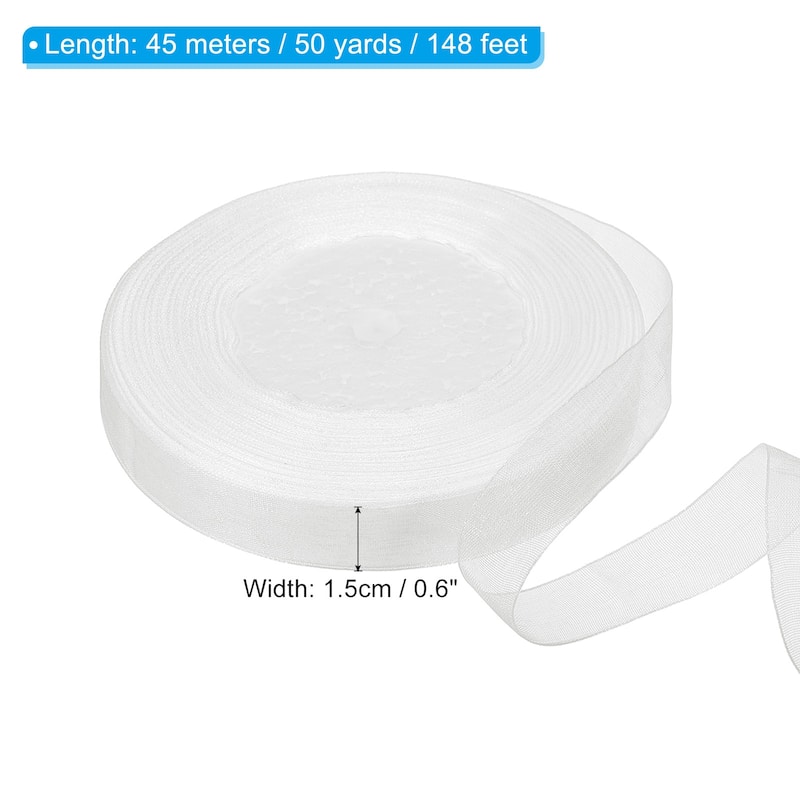 0.6 Inch x 50 Yard Organza Ribbon, Gift Wrapping Ribbon for Bouquet - White