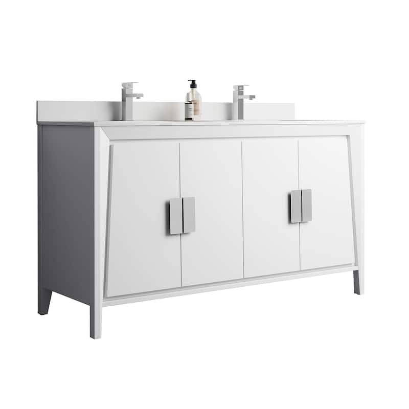 Fine Fixtures Imperial Collection Bathroom Vanity Cabinet Set, - 60 Inch - Double Sink - White Ashtree