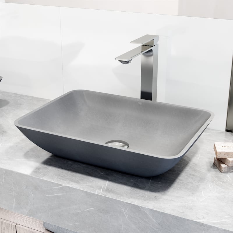 VIGO Duomo 18"L x 13"W Concrete Vessel Sink and Dunn 11"H Faucet Set - Gray