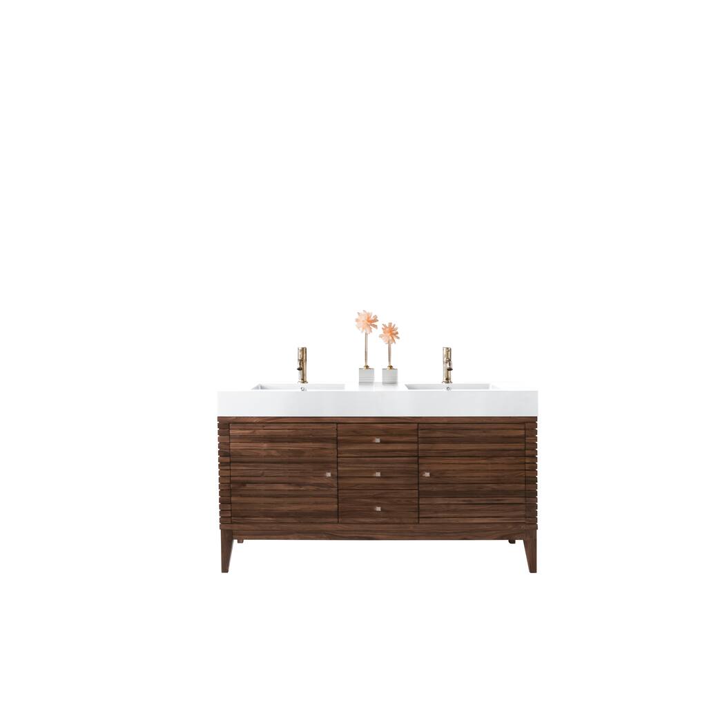 James Martin Vanities Linear 59" Double Vanity, Mid Century Walnut