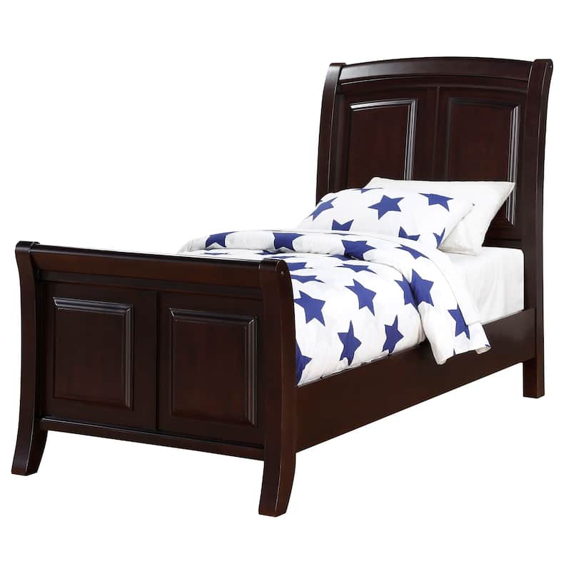 Wooden Curved Sleigh Twin Panel Bed - 87" - Brown