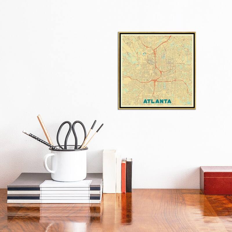 iCanvas "Atlanta Retro Urban Blueprint Map" by Hubert Roguski Framed Canvas Print