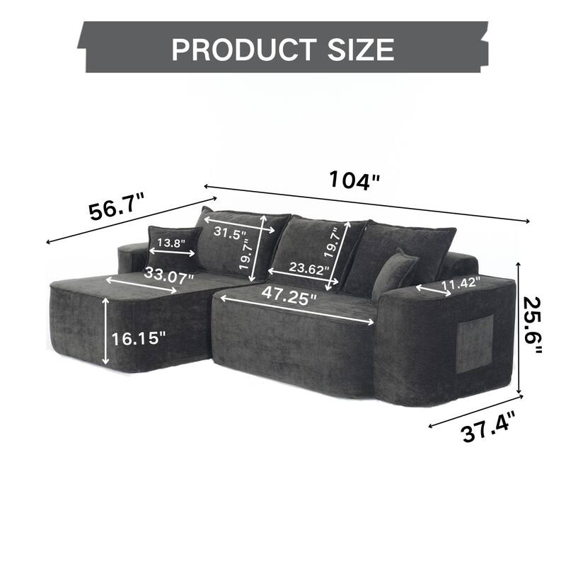 104" L-Shaped Cloud Modern Modular Sectional Sofa, Couch with Chaise