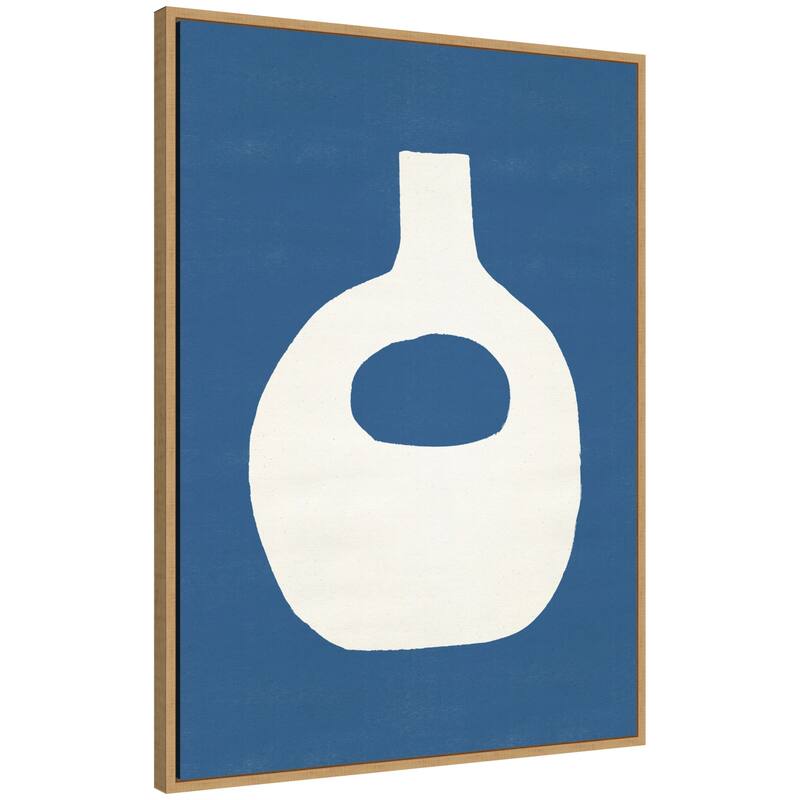 Kate and Laurel Sylvie Ceramic Blue Beige 3 Framed Canvas by Rocket Jack - 28x38 - Natural
