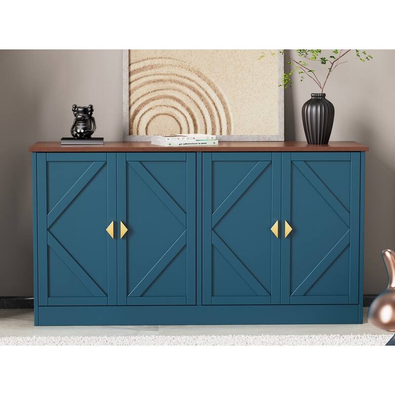 4 Doors Modern Storage Cabinet with Line Design - Green