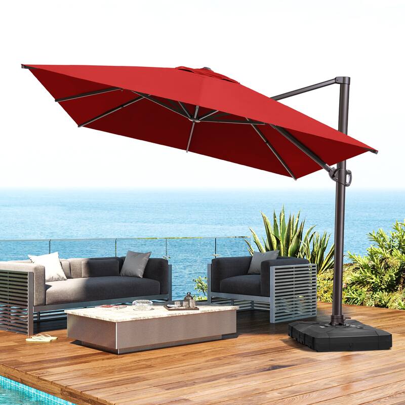 10x13FT Patio Cantilever Umbrella Outdoor Offset Umbrella 360-Degree Rotation with No Base - Red