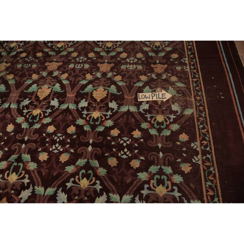 Hand Knotted Oriental 100% Wool Carpet Traditional Floral Brown Art Deco Area Rug - 11' 7'' X 9' 3''