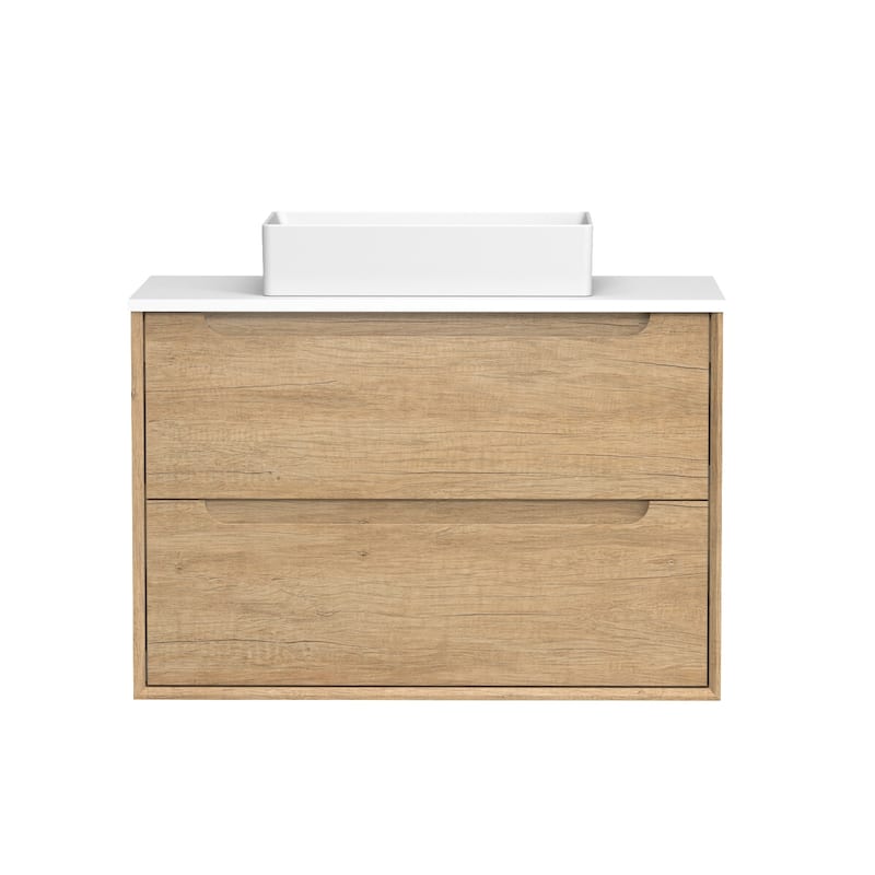 36" Solid Wood Bathroom Vanity with White Quartz Countertop Ceramic Square Sink - Square Sink