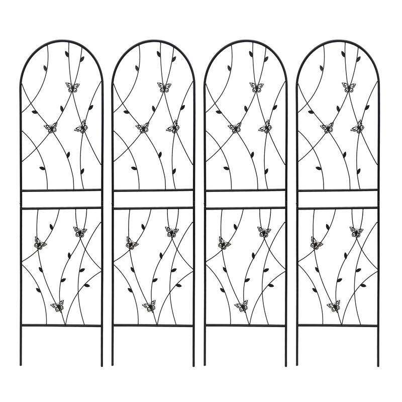 4 Pack Black Galvanized Metal Garden Trellis for Climbing Plants and Flower Support - 19.7”W x 71”H
