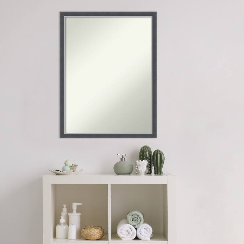 Non-Beveled Bathroom Wall Mirror - Eva Black Silver Thin Frame