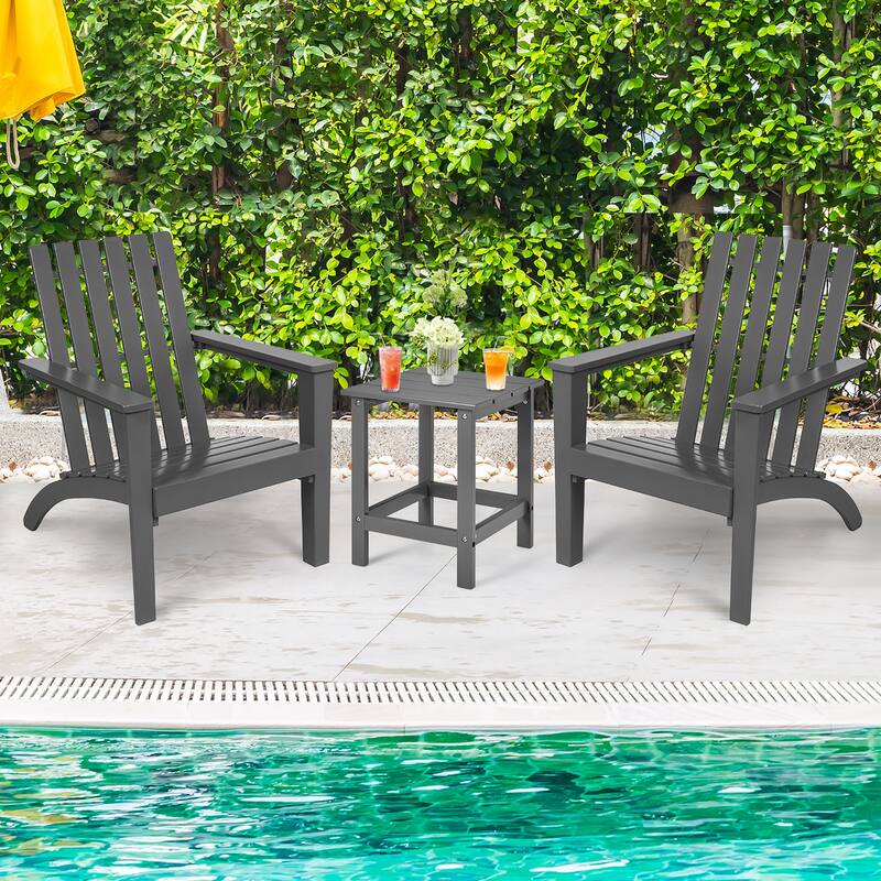 Costway 3PCS Patio Adirondack Chair Side Table Set Solid Wood Garden