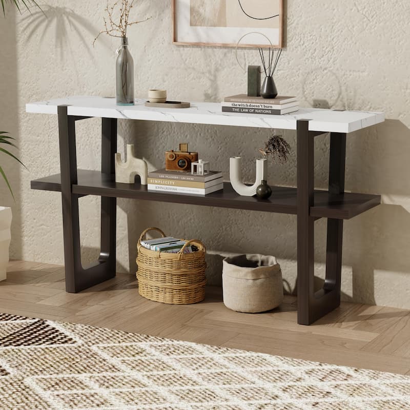 Retro Narrow Console Table with Open Shelf