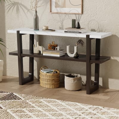 Retro Narrow Console Table with Open Shelf