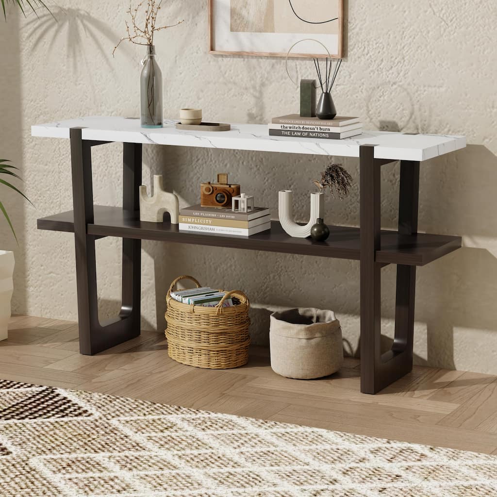Retro Narrow Console Table with Open Shelf