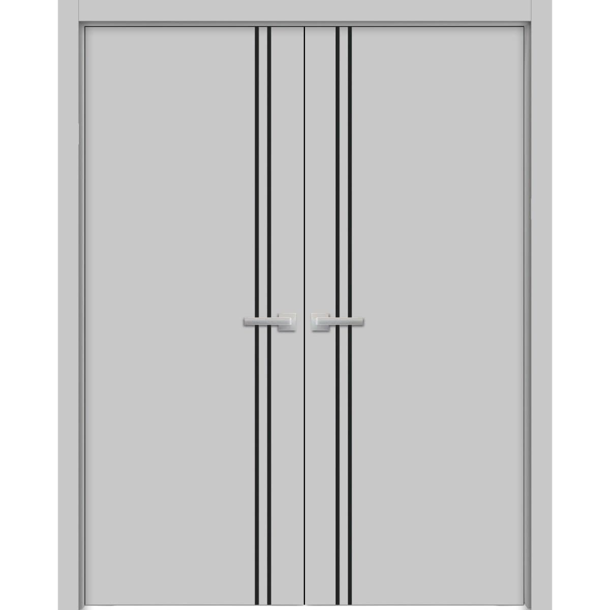 SartoDoors Planum 0016 | Interior French Doors Double French Door | Solid Wood | Hardware Set | 56x80, Grey Matte Bedroom Door