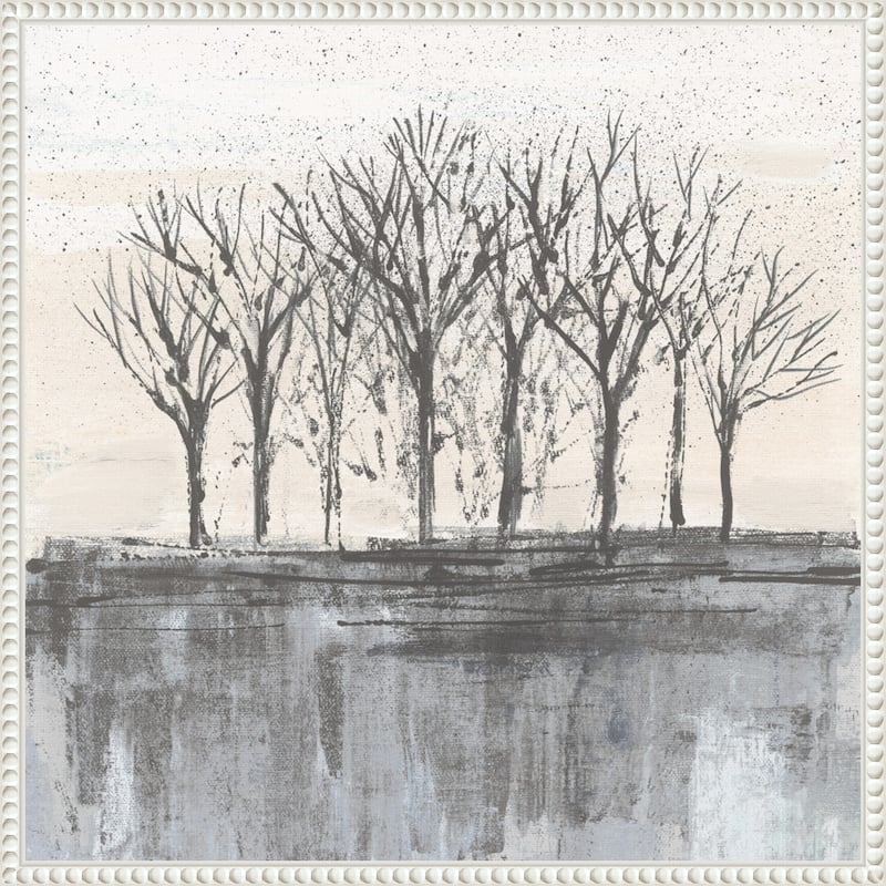 Trees at Dawn II Neutral by Silvia Vassileva Framed Canvas Wall Art Print - Sylvie Beaded White