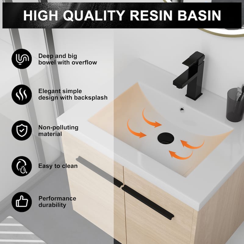 Malwee 24"/30"/36" Floating Bathroom Vanity, Wall Mounted Bathroom Vanity with Resin Sink,Soft Close Doors