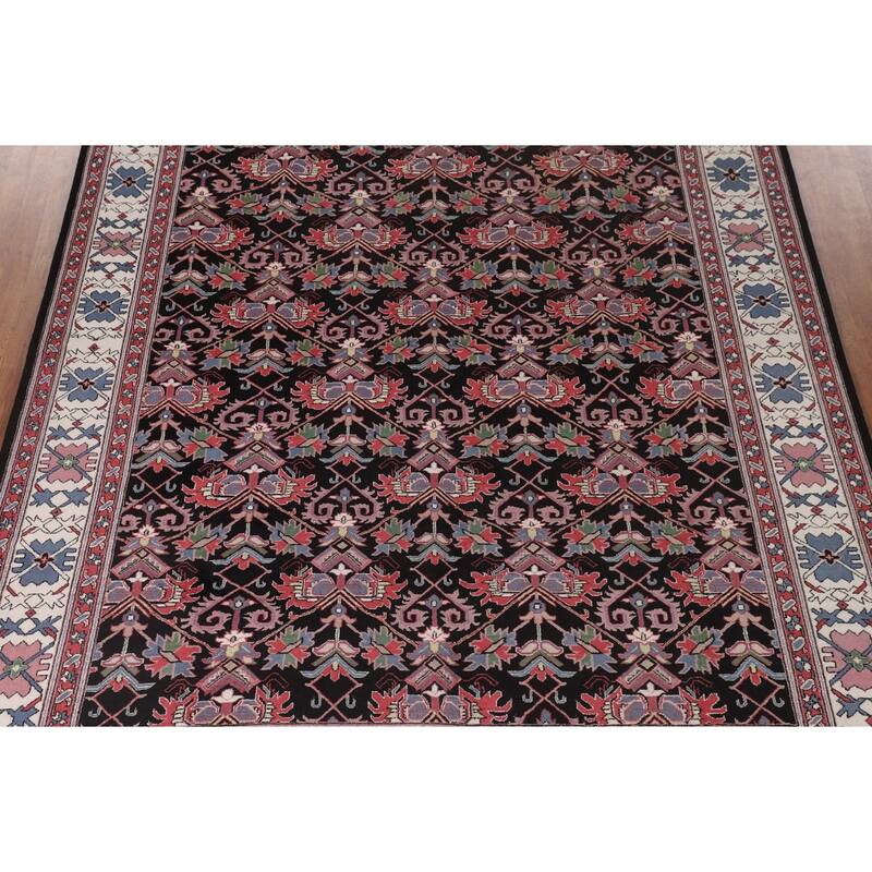 All-Over Black Heriz Oriental Area Rug Hand-Knotted Wool Carpet - 8'11"x 11'7"