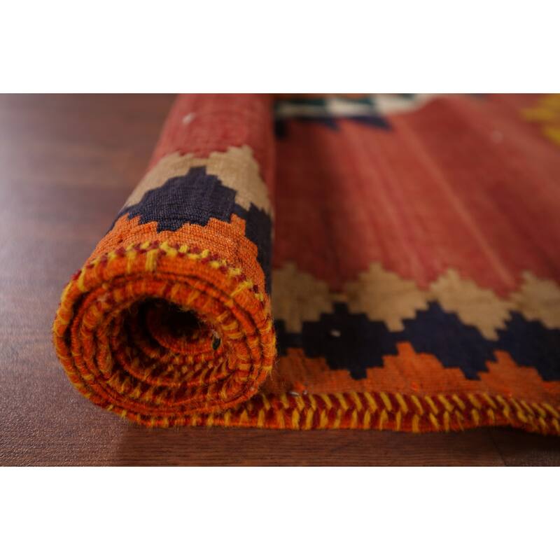 Kilim Qashqai Persian Vintage Area Rug Hand-Woven Orange Wool Carpet - 4'11"x 6'8"