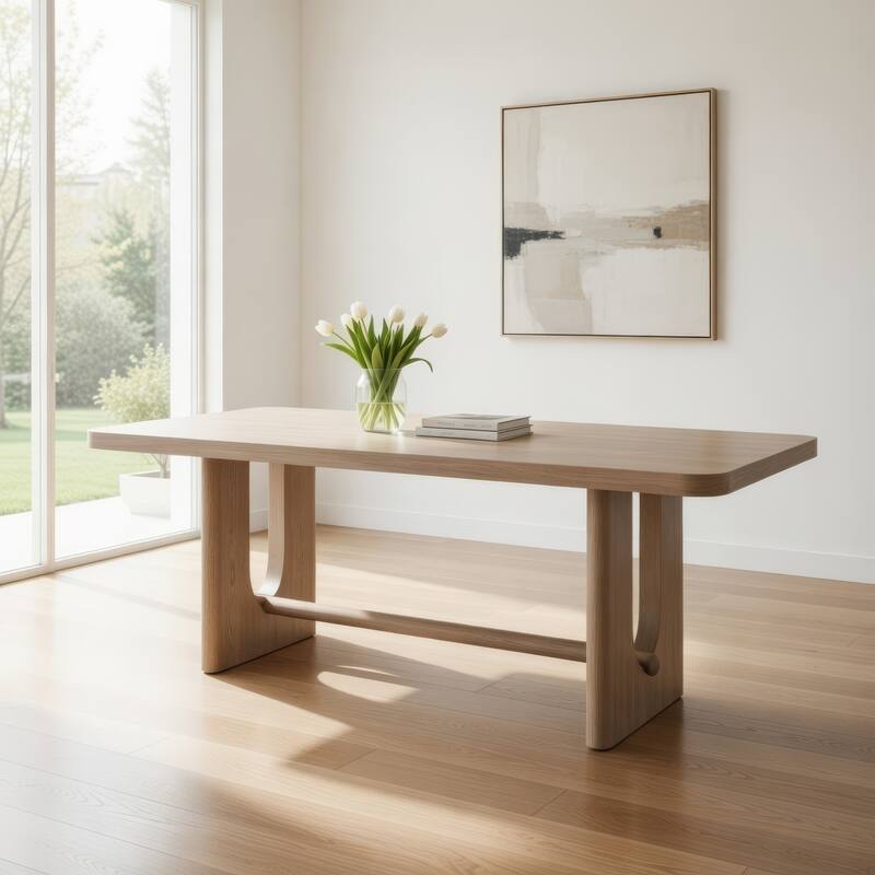 Zoko Dining Table, Pedestal Base, Classic White Wash Wood 83 Inch