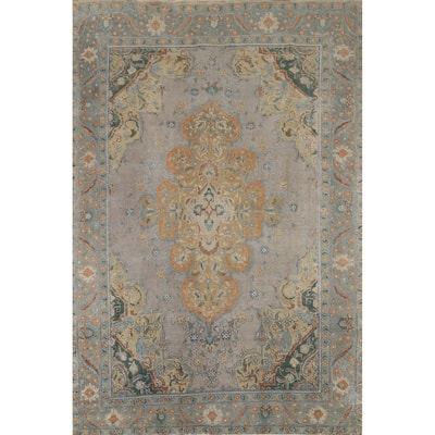 Geometric Tabriz Persian Vintage Area Rug Hand-Knotted Wool Carpet - 7'11"x 11'3"