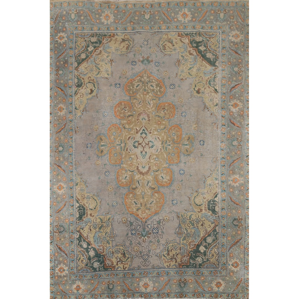 Geometric Tabriz Persian Vintage Area Rug Hand-Knotted Wool Carpet - 7'11"x 11'3"