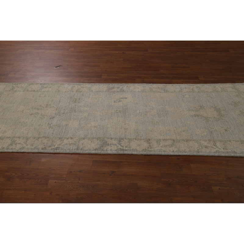 Hand Knotted Oriental 100% Wool Carpet Transitional All-Over Beige & Ivories Oushak Runner Rug - 8' 4'' X 3' 0''