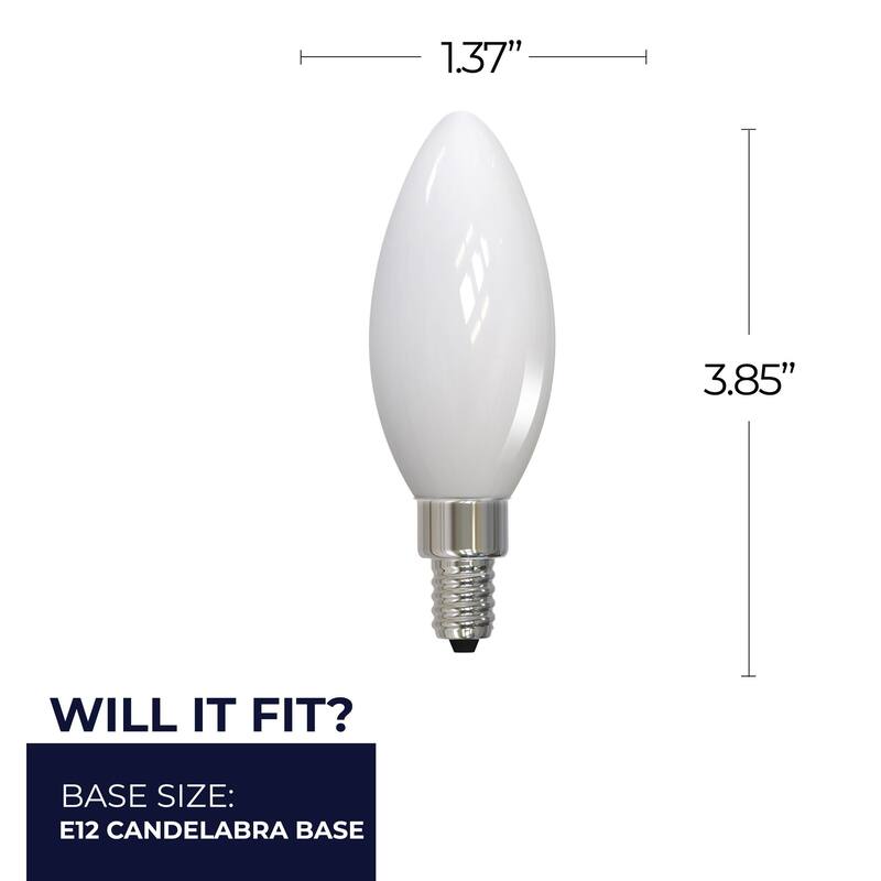 Bulbrite Pack of (4) Dimmable Milky Finish B11 Candelabra (E12) LED Bulb - 5 Watt 500 Lumens, 3000K - Milky White