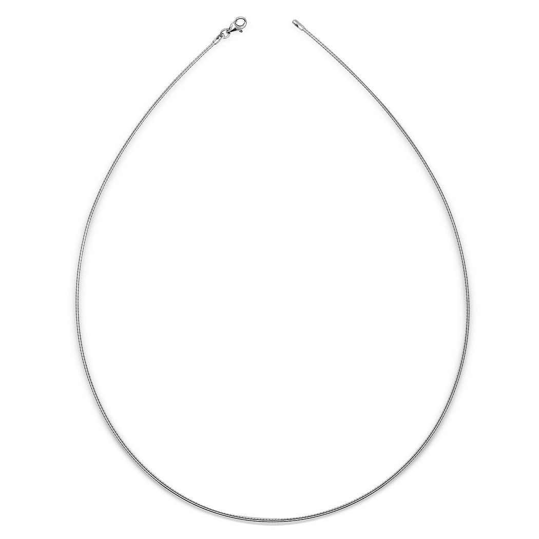 Curata Italian Sterling Silver Round 2mm Rhodium-plated Omega Necklace (16-20')