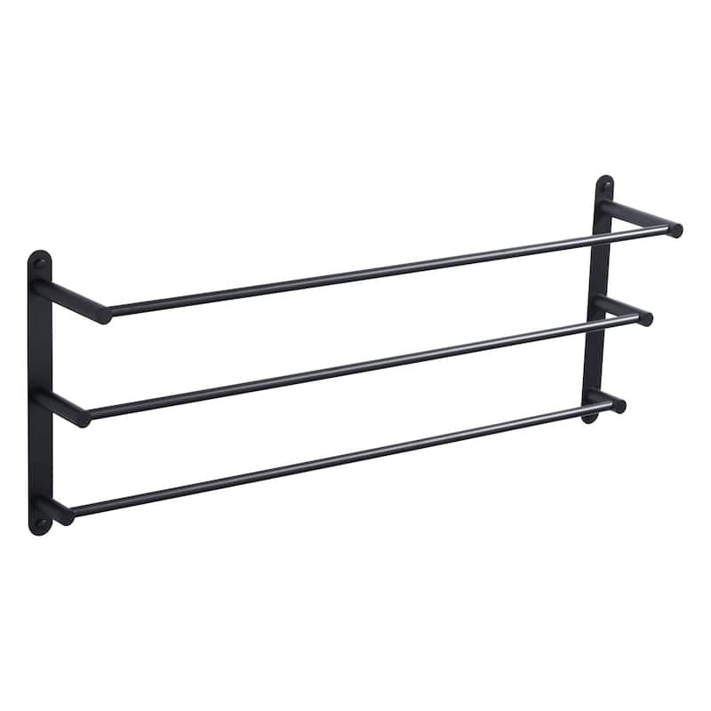 WOWOW 3-Tier Wall Mounted Towel Rack in Brushed Nickel - Matte Black - 32"