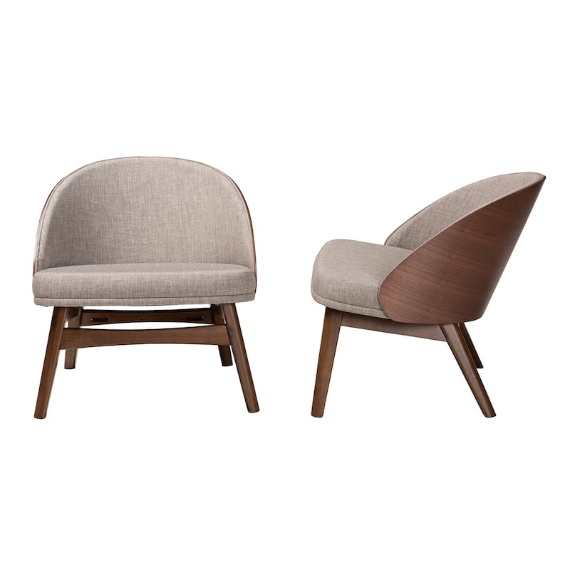 Lovella Mid-Century Modern Grey Fabric and Walnut Brown Finished Wood 2-Piece Accent Chair Set