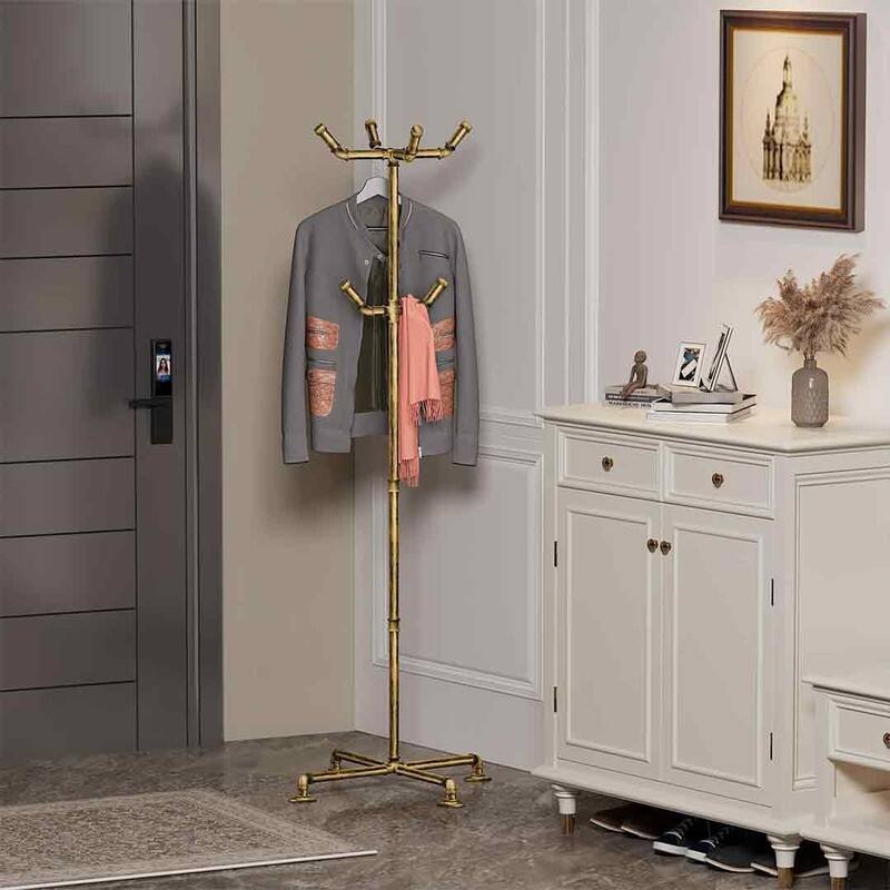 Industrial Coat Rack,Metal Pipe Coat Rack Stand Freestanding with 6