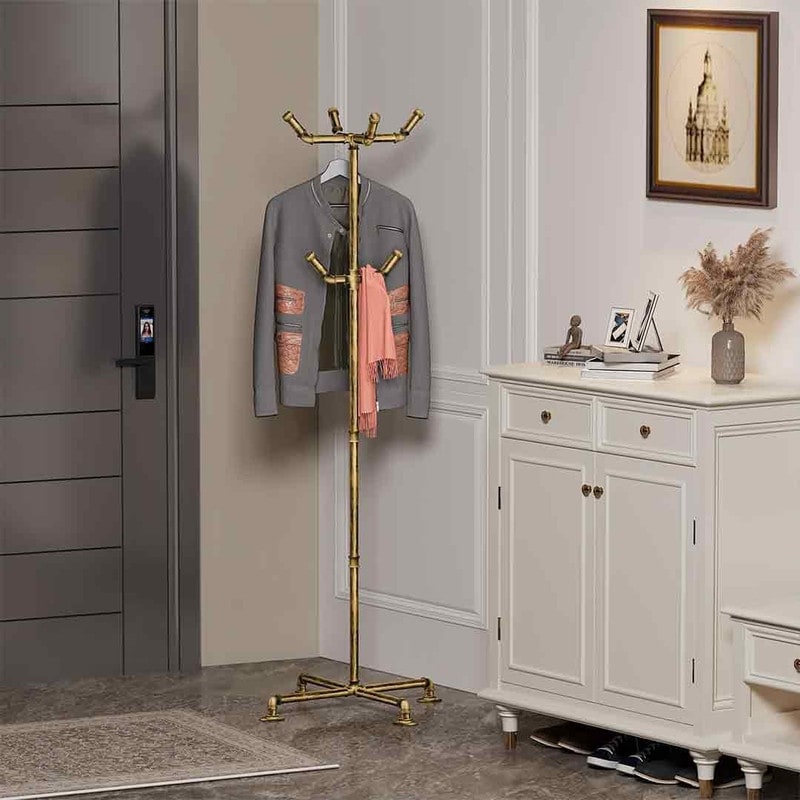 Industrial Coat Rack Metal Pipe Coat Rack Stand Freestanding with 6 Hooks Heavy Duty Coat Tree Sturdy Coat Racks On Sale Bed Bath Beyond 40422159