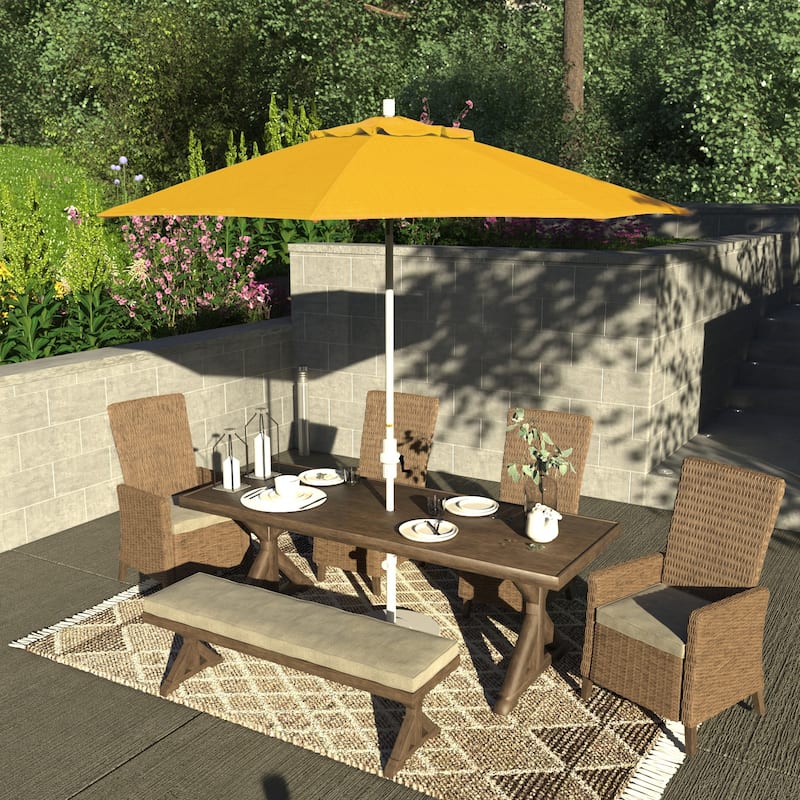 California Umbrella 9' Rd Patio Umbrella White Aluminum Frame Fiberglass Ribs Crank Lift Collar Tilt, Pacifica Pacific Blue - Yellow