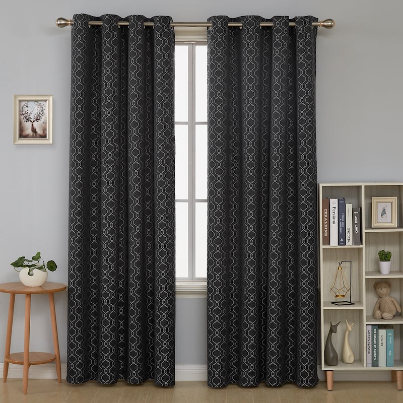 Deconovo Geometric Knitting Room Darkening Grommet Curtain(2 Panels) - 52W x 95L - Black